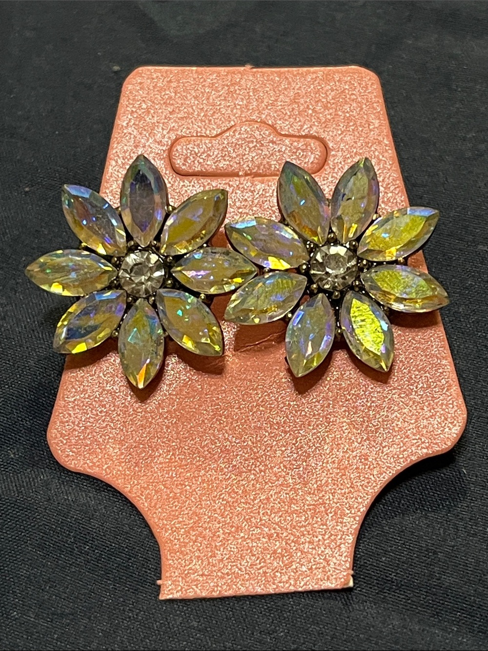 Yellow Iridescent Floral Statement Clip-On Earrings